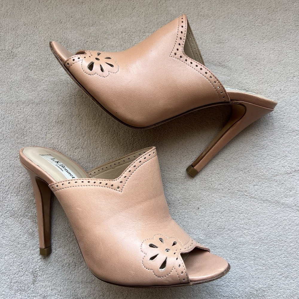 L.K. Bennett Tulum Blush Tan Leather Stiletto Heel Sandals Women EU 37 US 6.5-7